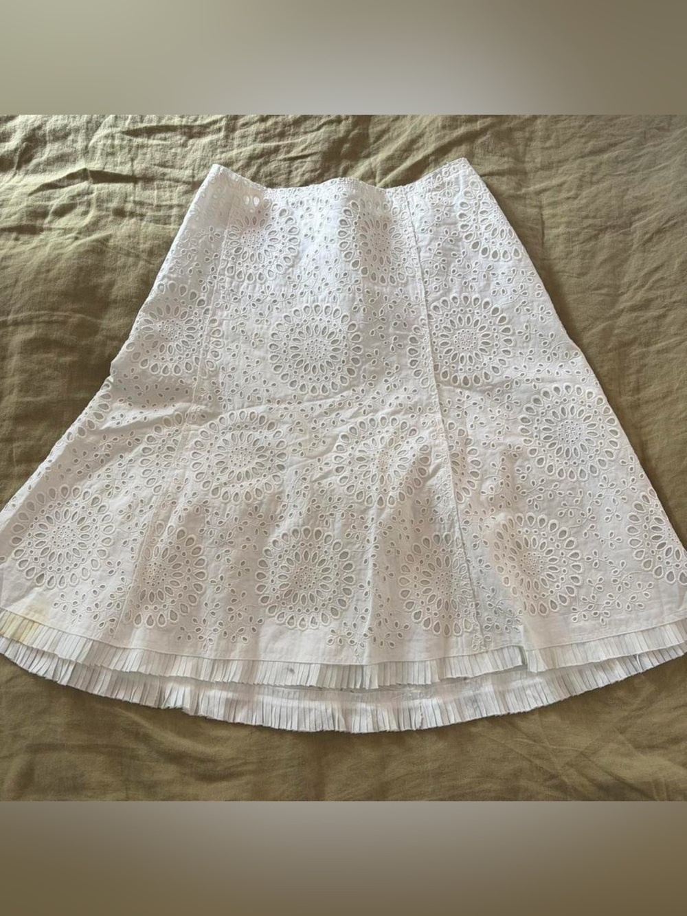 Prada White Eyelet Midi Skirt